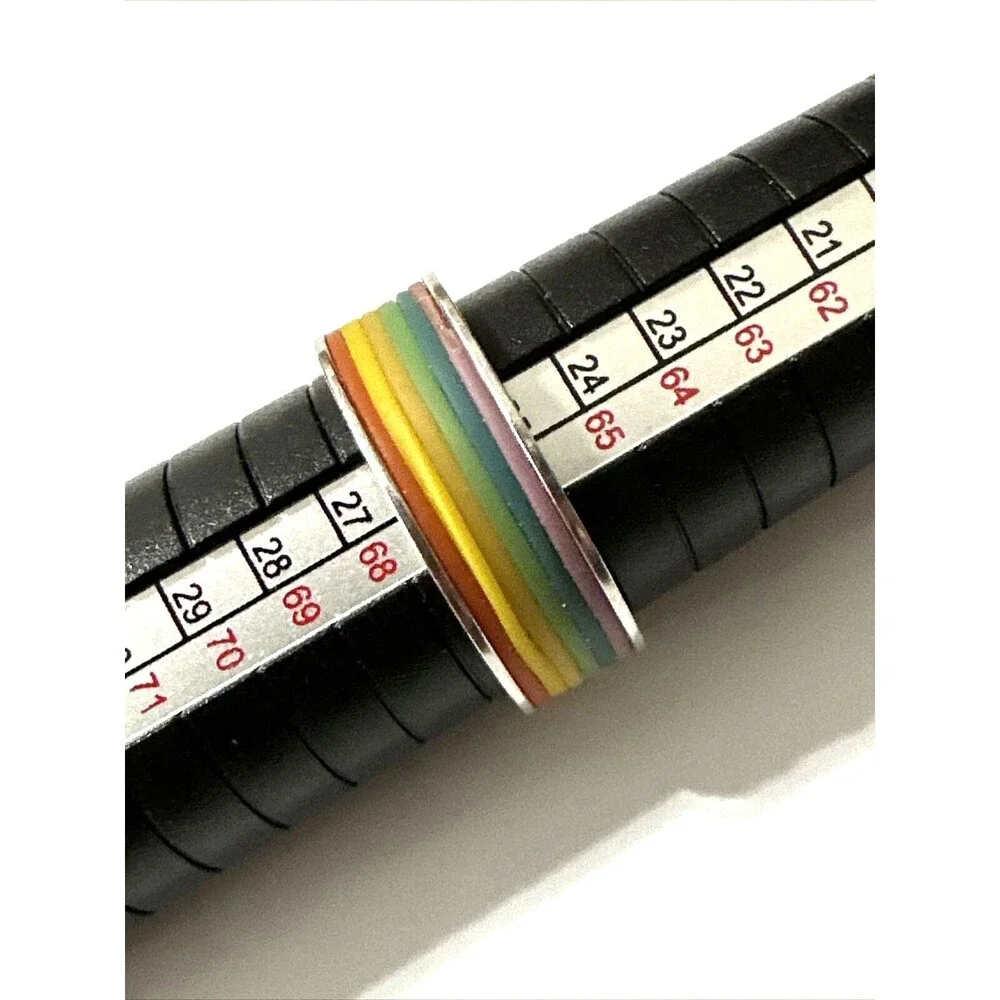 SPIKES Brand Rainbow Ring Stainless Steel Multicolor Band Pride SZ 12 Band